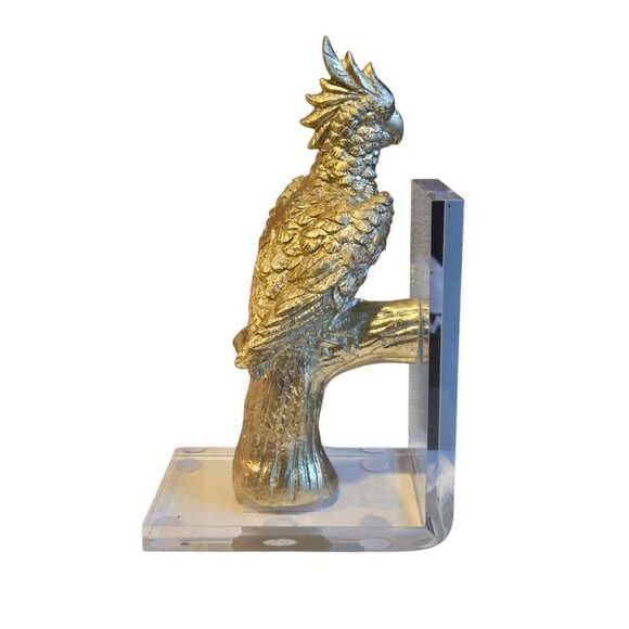 New MCM Retro Gold Acrylic Large Parrot Bird Tropical Office Room Bookend - Picture 3 of 3